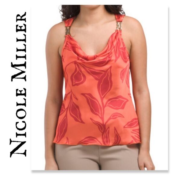 NWT Nicole Miller Satin Print Top - Picture 1 of 10